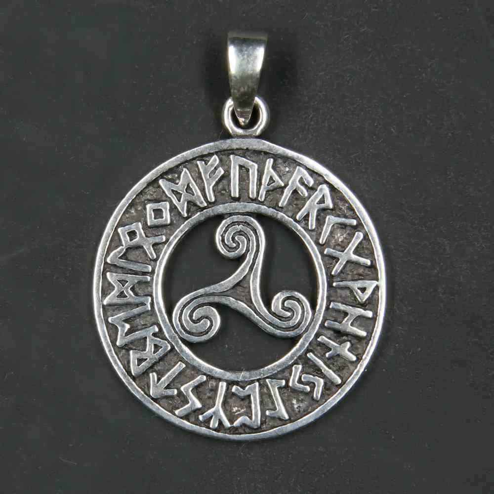 Triskel  mit Runen Anhänger 925er Silber - 25 mm keltisch Wikinger