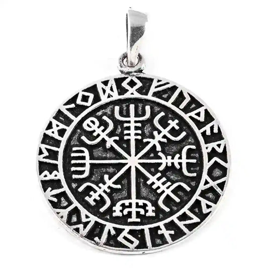 VEGVISIR Medaillon Silberanhänger Wikinger Viking Kompass Rune Anhänger 925er Silber
