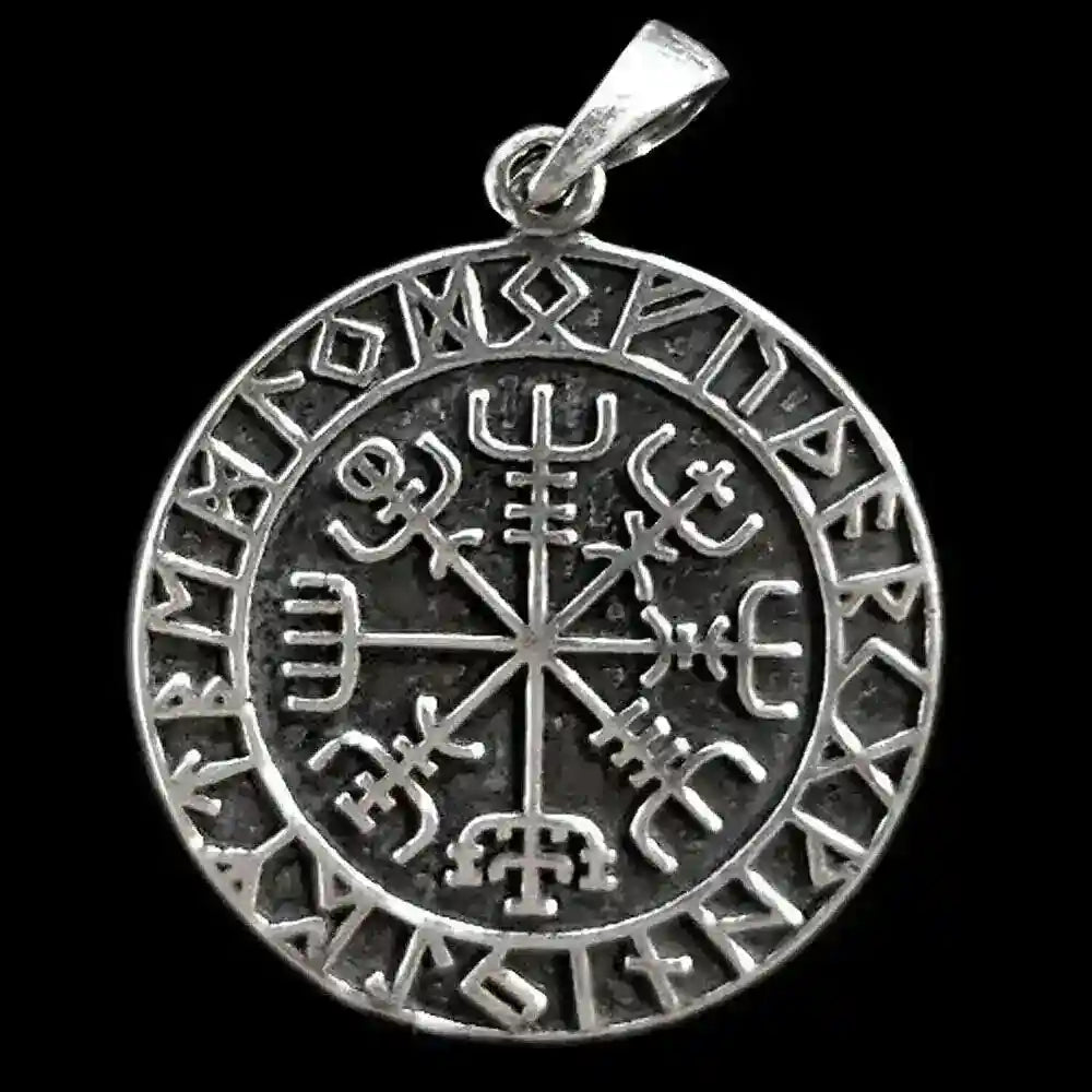 VEGVISIR Medaillon Silberanhänger Wikinger Viking Kompass Rune Anhänger 925er Silber