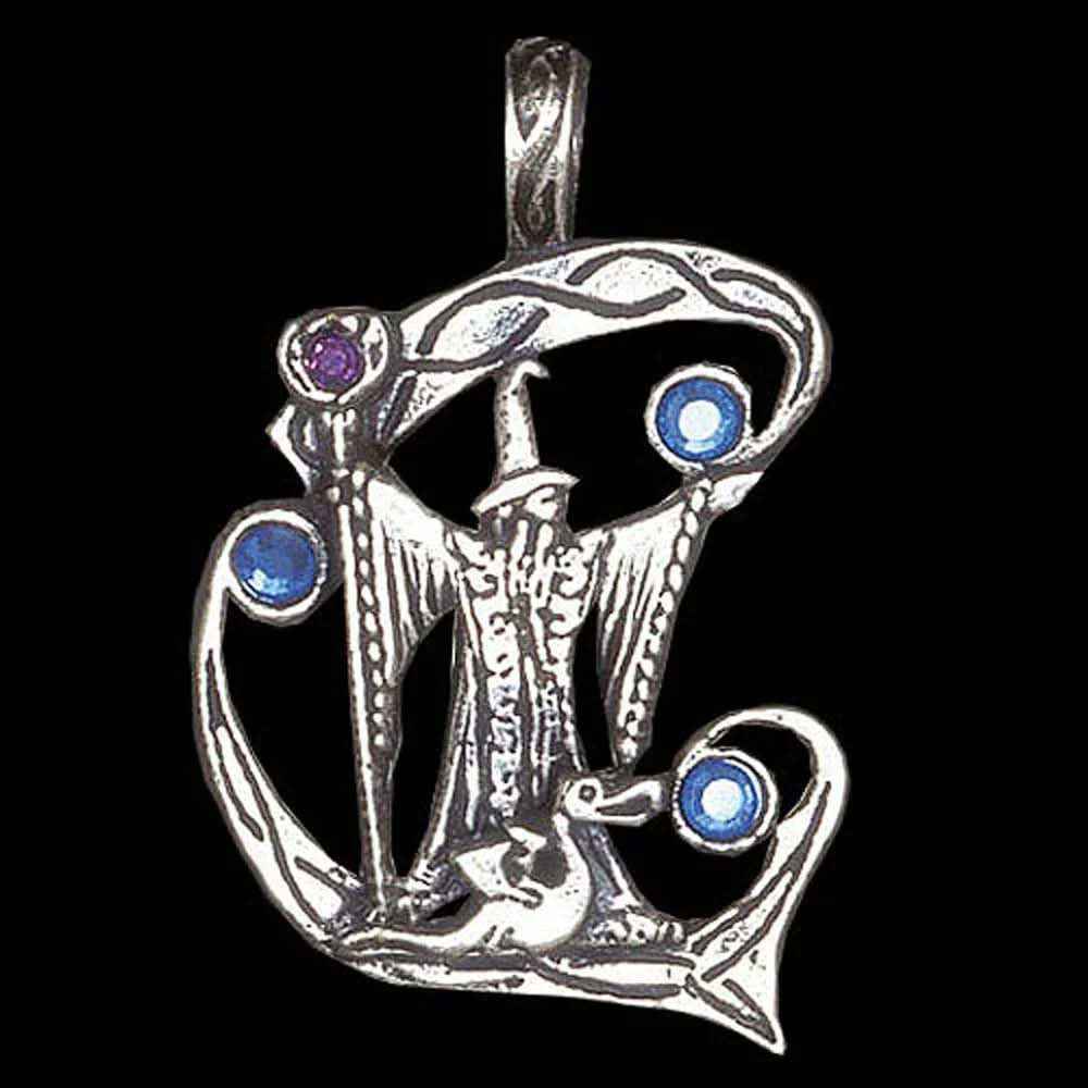 Zauberer Anhänger Schmuck - Hexen - 42x27mm Wikinger Swarovski Kristalle + Kette