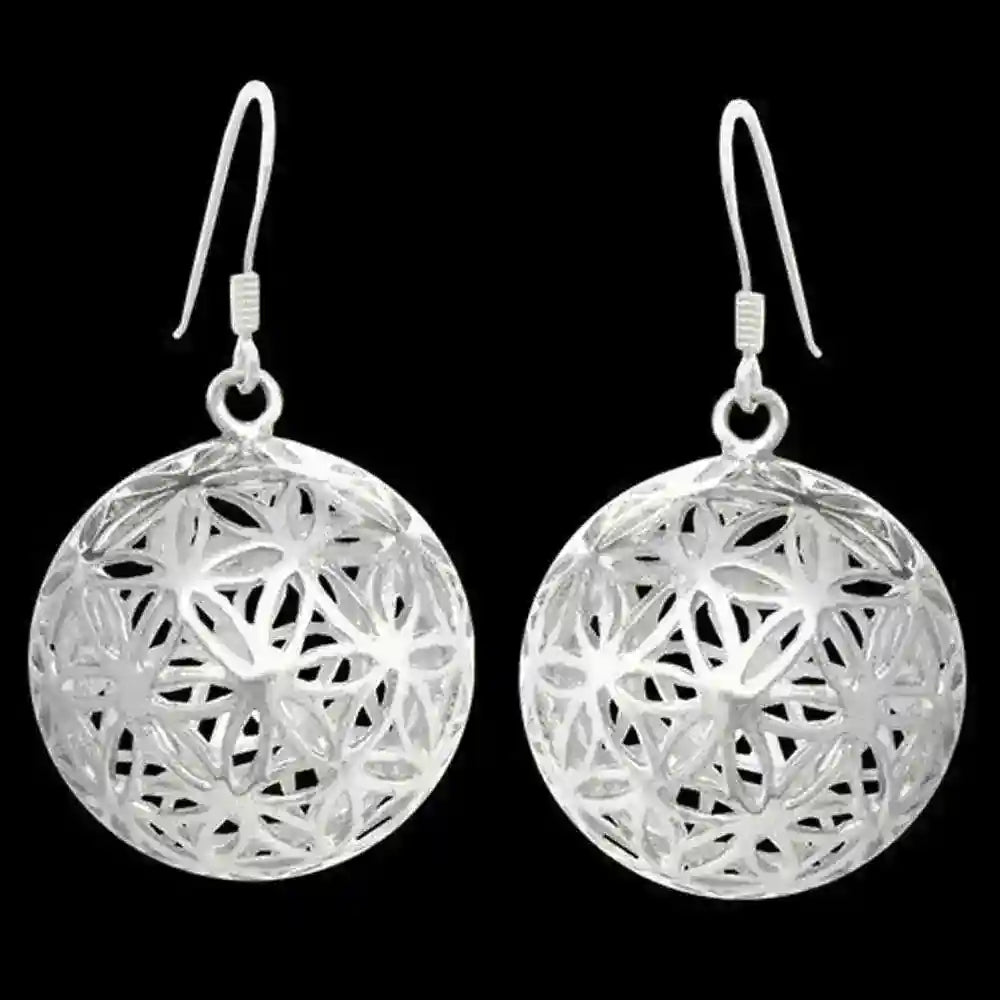 Zauberkugel Ohrringe Die Blume des Lebens Schmuck 925er Silber - Blume des Lebens - 40x22mm