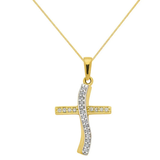 Anhänger Kreuz mit Zirkonia mit Kette 1,1 mm 333-8 Karat Gold