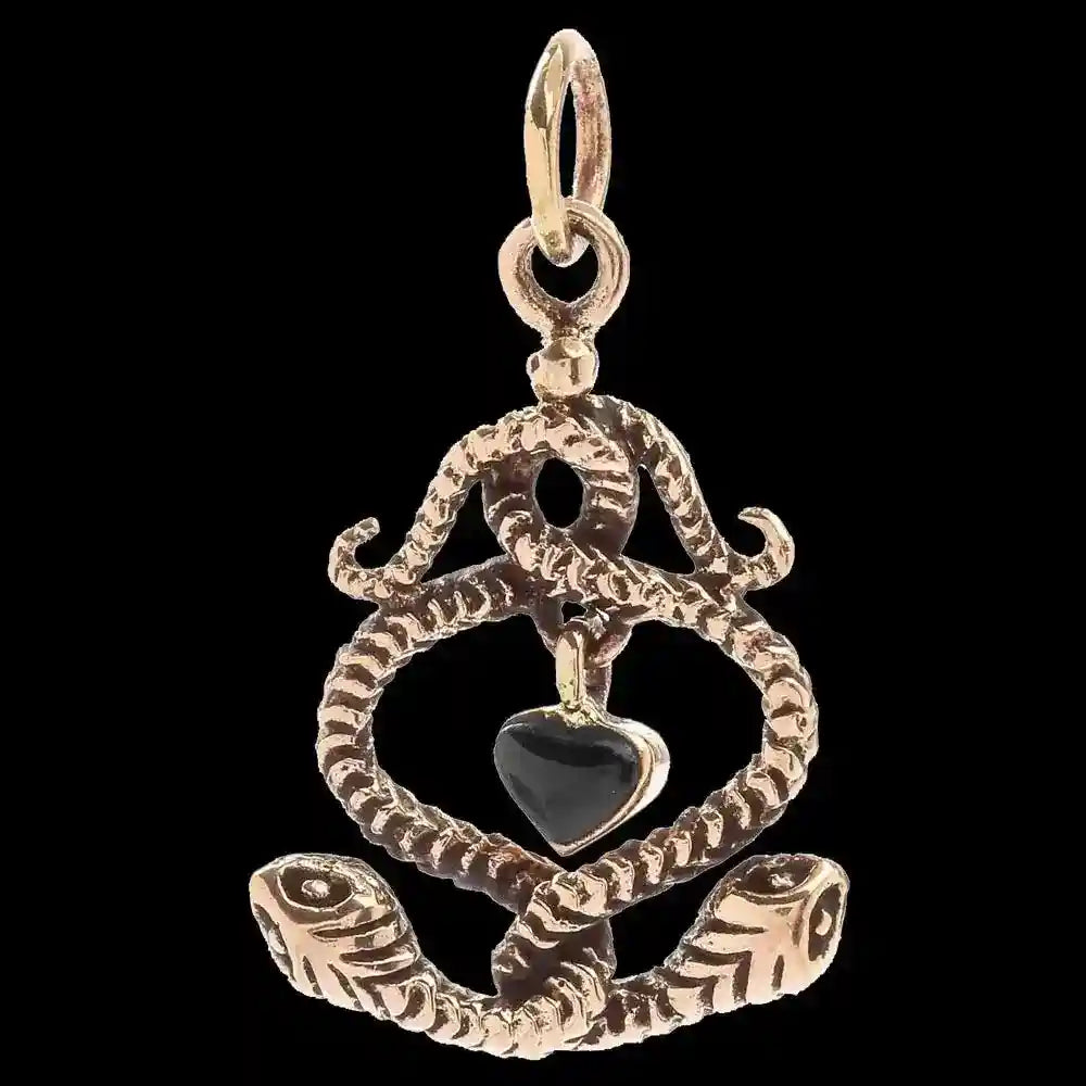 2 Schlangen mit Onyxherz Bronze Anhänger Schmuck - Schlangen - 26x16mm