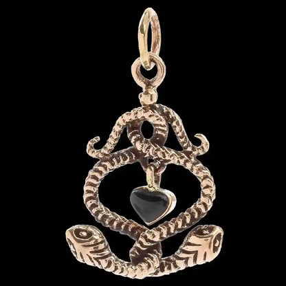 2 Schlangen mit Onyxherz Bronze Anhänger Schmuck - Schlangen - 26x16mm