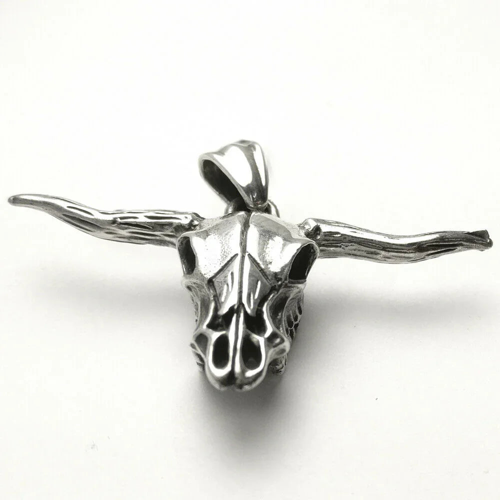 Büffelschädel sehr groß Schmuck Anhänger 925er Silber 55x38mm