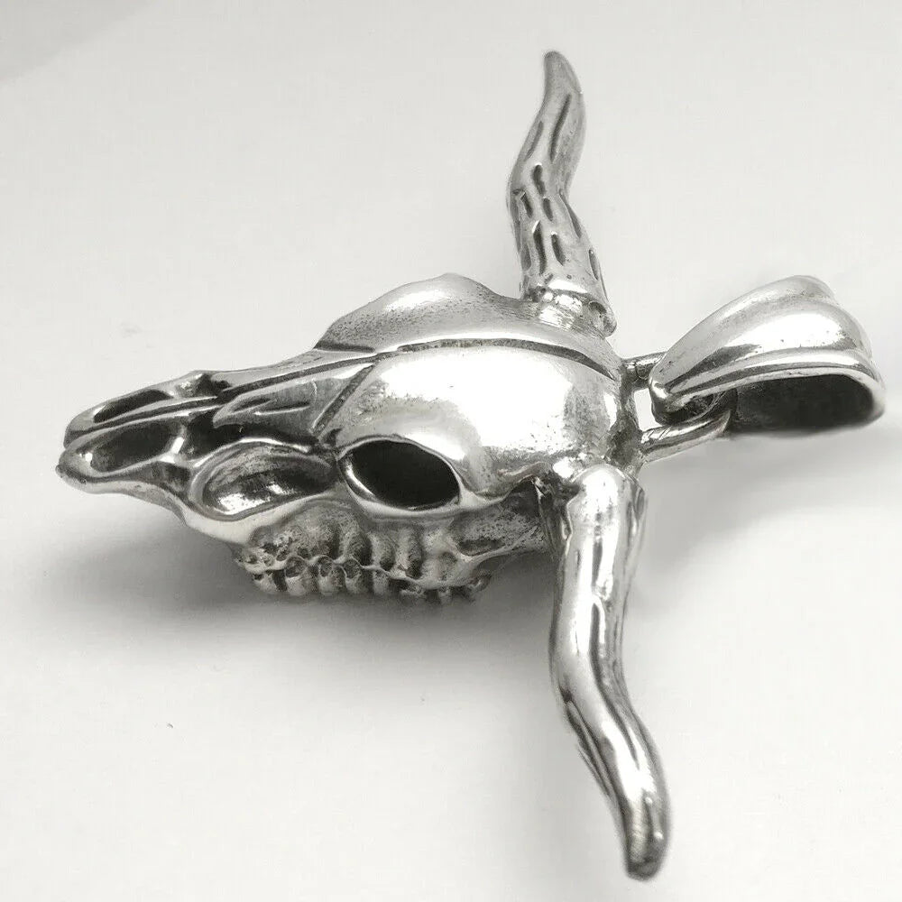 Büffelschädel sehr groß Schmuck Anhänger 925er Silber 55x38mm