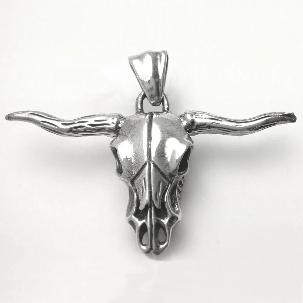 Büffelschädel sehr groß Schmuck Anhänger 925er Silber 55x38mm