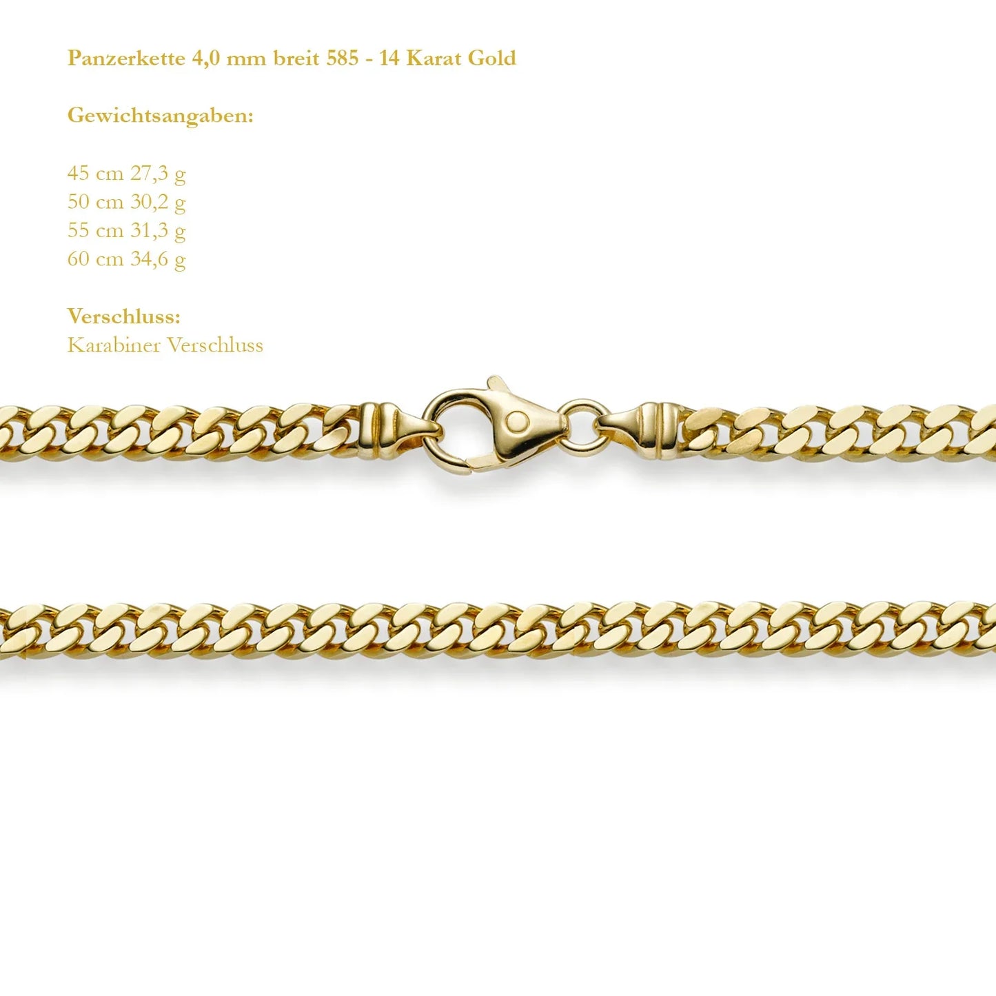 Goldkette Panzerkette Breite 4,0mm - 585-14 Karat Gold