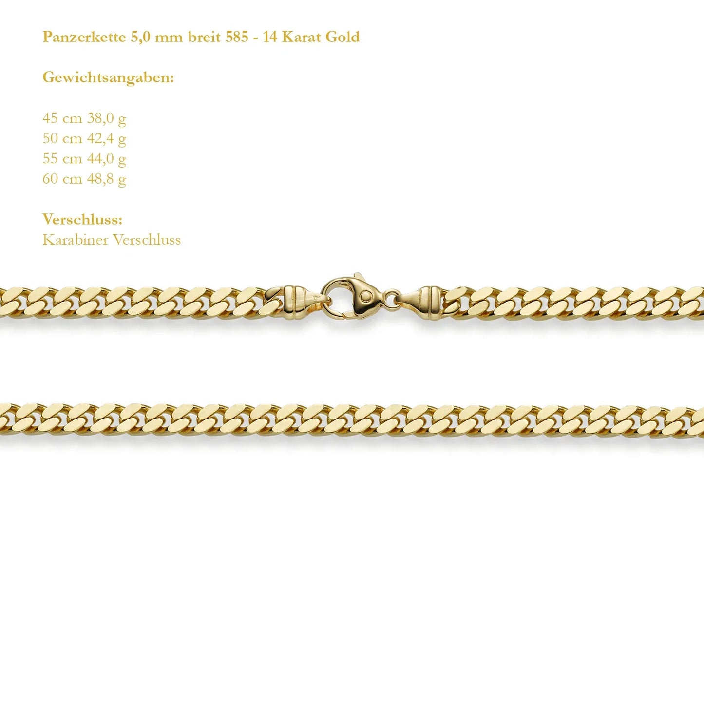 Goldkette Panzerkette Breite 5,0mm - 585-14 Karat Gold