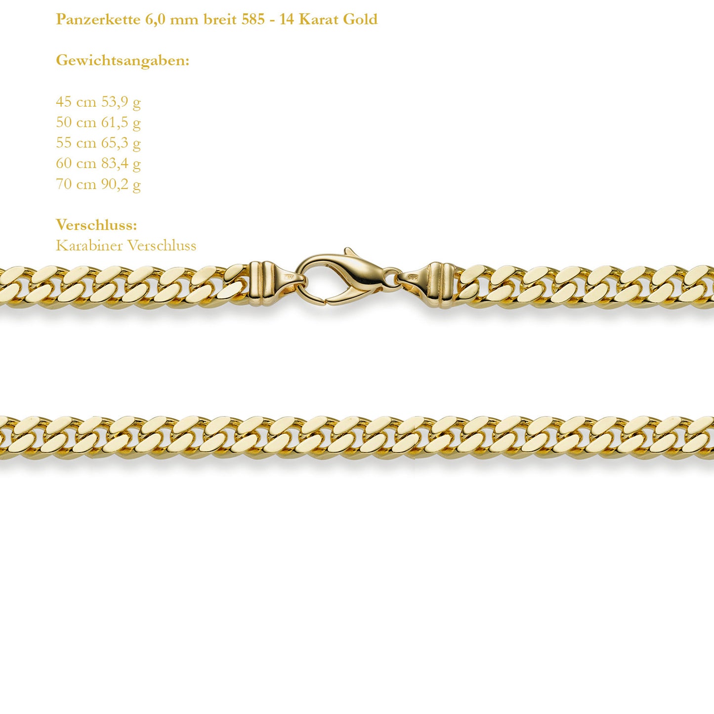 Goldkette Panzerkette Breite 6,0mm - 585-14 Karat Gold
