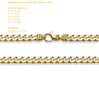 Goldkette Panzerkette Breite 7,0mm - 585-14 Karat Gold