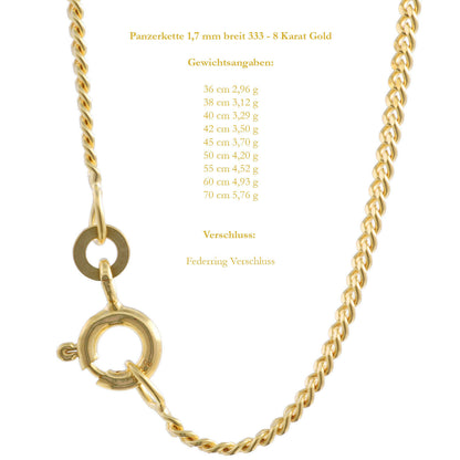Goldkette Echt 333 - 8 Karat Panzerkette Gold Halskette - Damenkette und Herrenkette Made in Germany