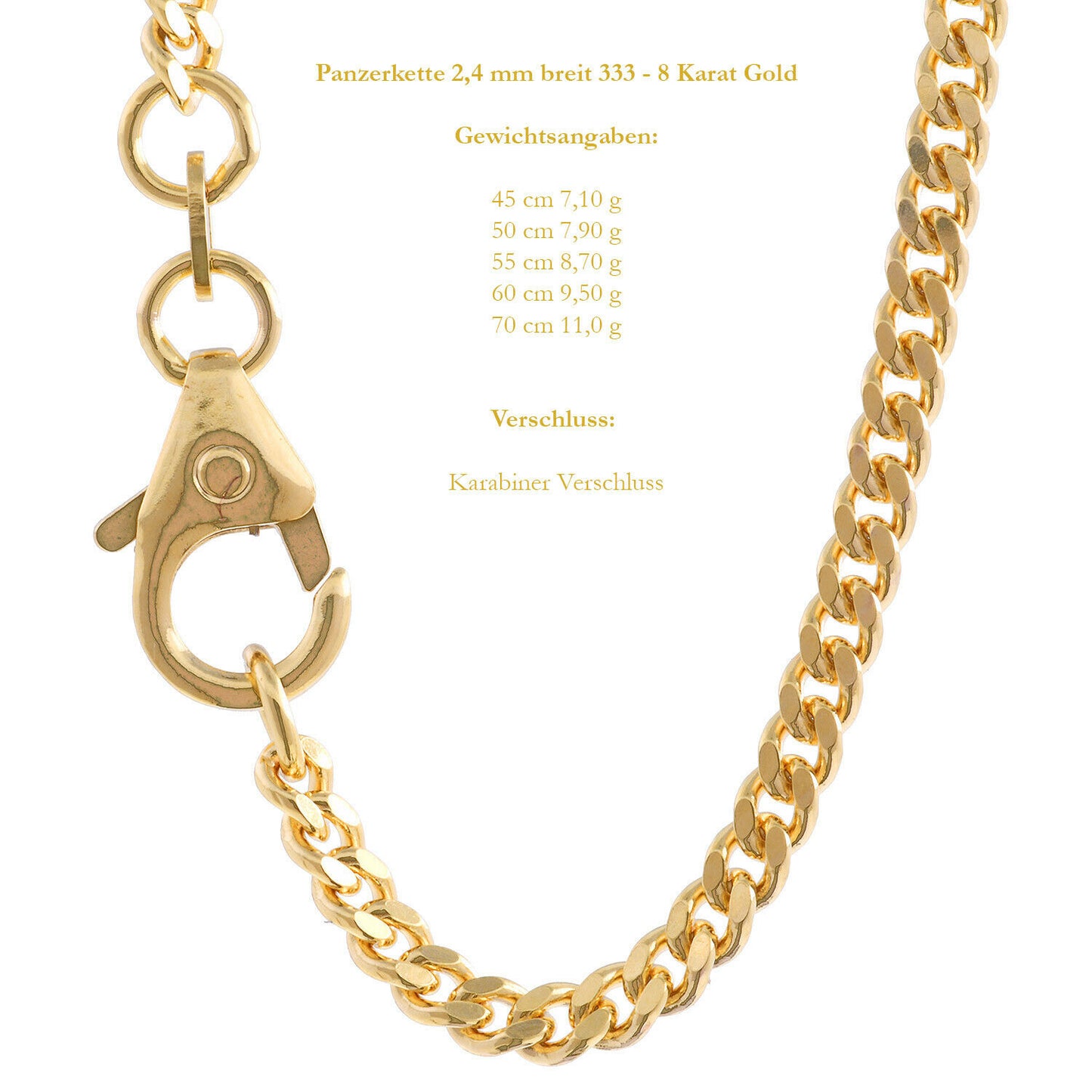 Goldkette Echt 333 - 8 Karat Panzerkette Gold Halskette - Damenkette und Herrenkette Made in Germany