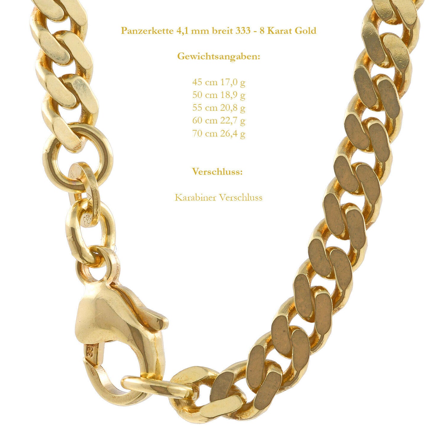 Goldkette Echt 333 - 8 Karat Panzerkette Gold Halskette - Damenkette und Herrenkette Made in Germany