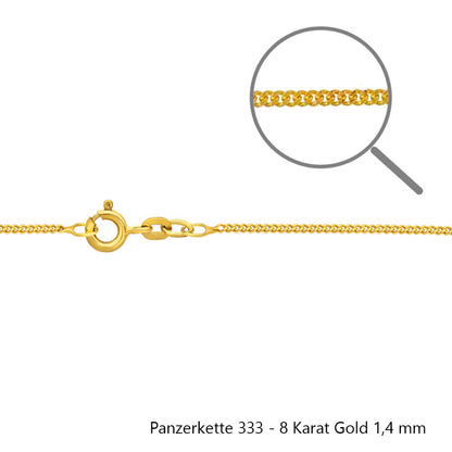 Goldkette Echt 333 - 8 Karat Panzerkette Gold Halskette - Damenkette und Herrenkette Made in Germany