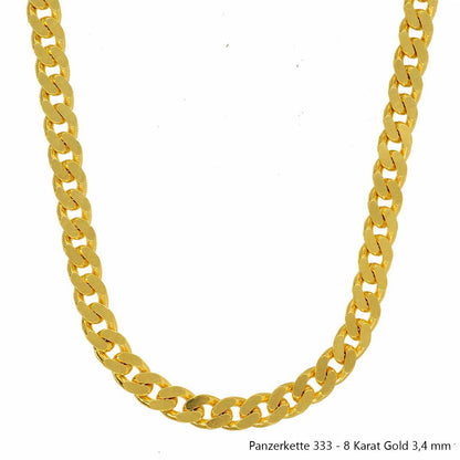Goldkette Echt 333 - 8 Karat Panzerkette Gold Halskette - Damenkette und Herrenkette Made in Germany