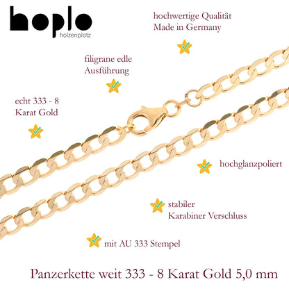 Goldkette Echt 333 - 8 Karat Panzerkette Gold Halskette - Damenkette und Herrenkette Made in Germany