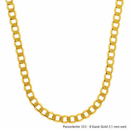 Goldkette Echt 333 - 8 Karat Panzerkette Gold Halskette - Damenkette und Herrenkette Made in Germany