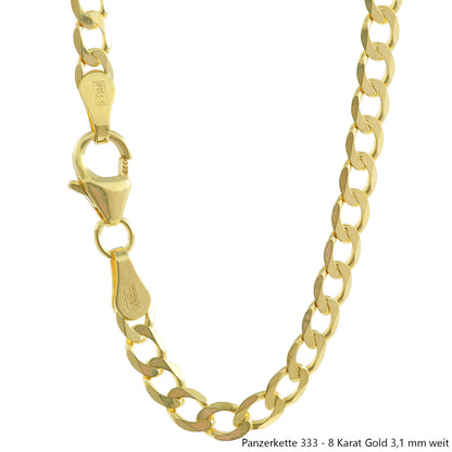 Goldkette Echt 333 - 8 Karat Panzerkette Gold Halskette - Damenkette und Herrenkette Made in Germany