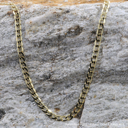 Goldkette Echt 333 - 8 Karat Panzerkette Gold Halskette - Damenkette und Herrenkette Made in Germany
