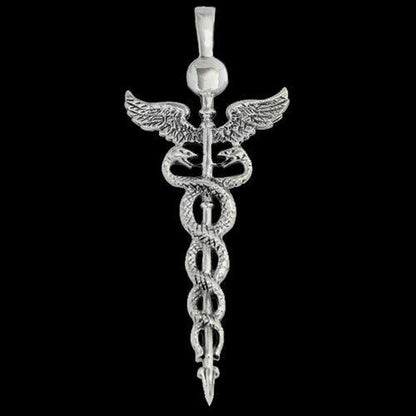 Stab der Heilung groß Anhänger 925er Silber 72x31mm Äskulapstab Medizin Schmuck