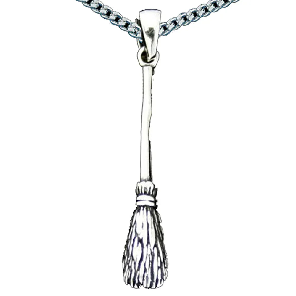 Flugbesen Hexenbesen Anhänger Schmuck Silber mit rhod. Silberkette