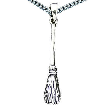 Flugbesen Hexenbesen Anhänger Schmuck Silber mit rhod. Silberkette