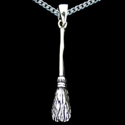 Flugbesen Hexenbesen Anhänger Schmuck 925er Silber mit rhodinierter Silberkette