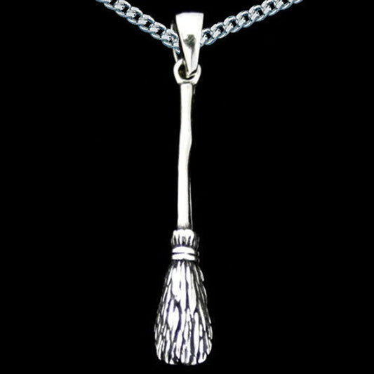 Flugbesen Hexenbesen Anhänger Schmuck 925er Silber mit rhodinierter Silberkette