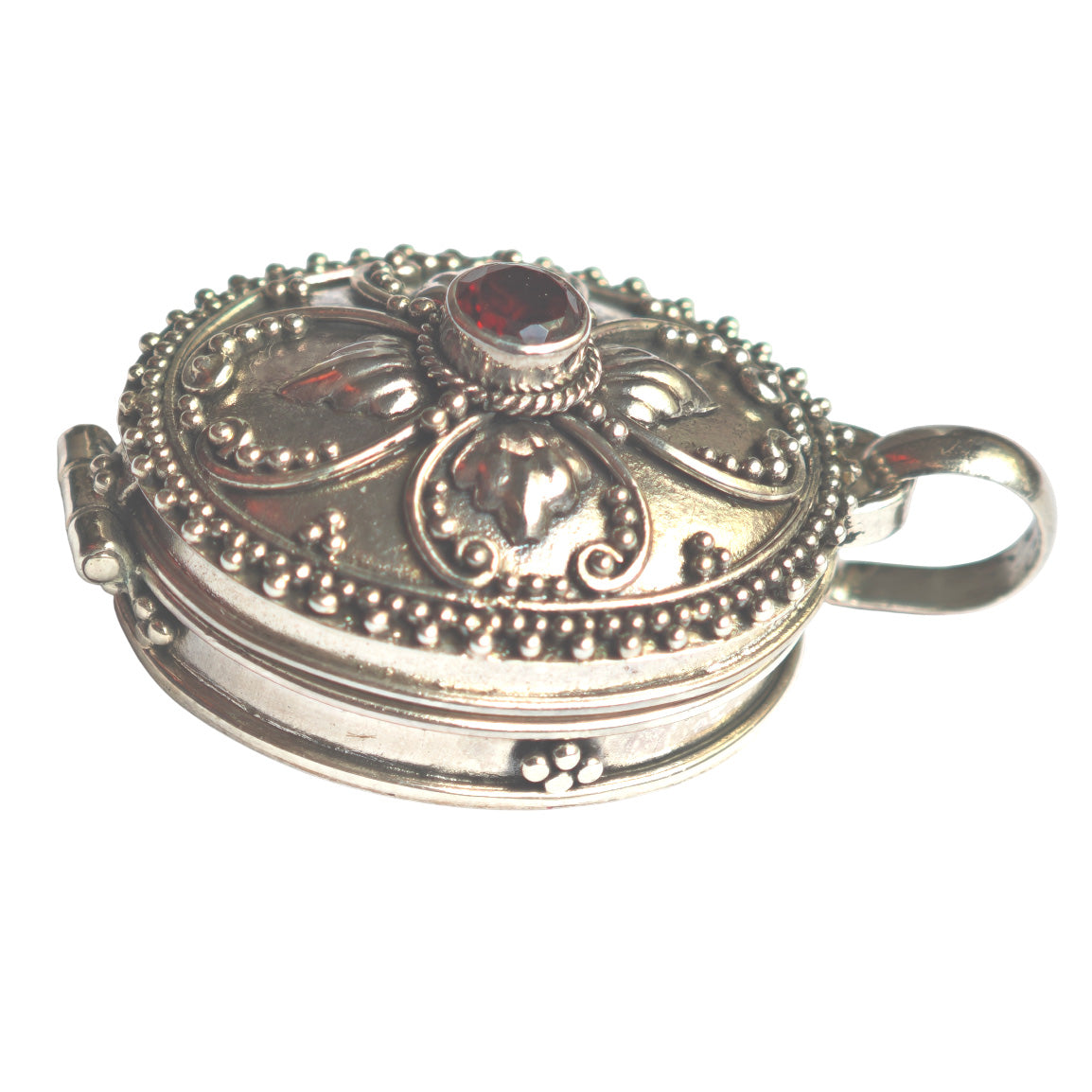 Silbermedaillon oval mit Granat  Anhänger 925er Silber 28x21mm