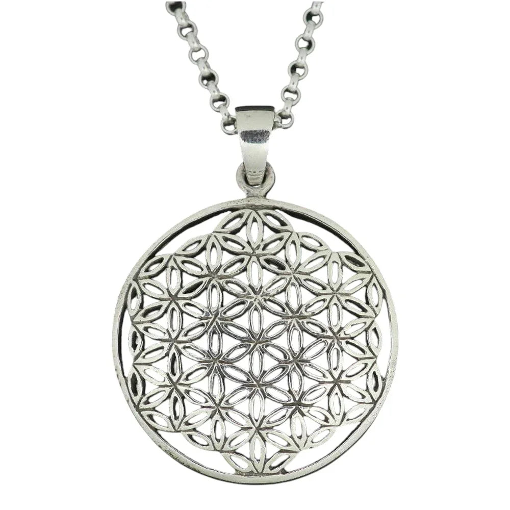 Blume des Lebens Anhänger 925 Silber mit ohne Erbskette oder Lederband