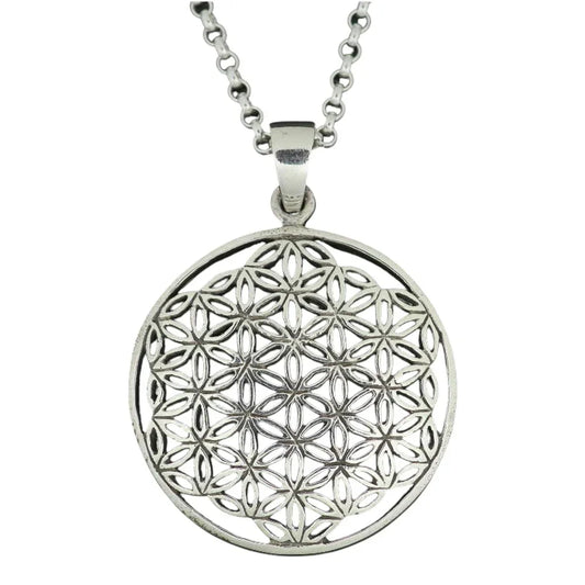 Blume des Lebens Anhänger 925 Silber mit ohne Erbskette oder Lederband