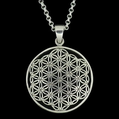 Blume des Lebens Anhänger 925 Silber mit ohne Erbskette oder Lederband