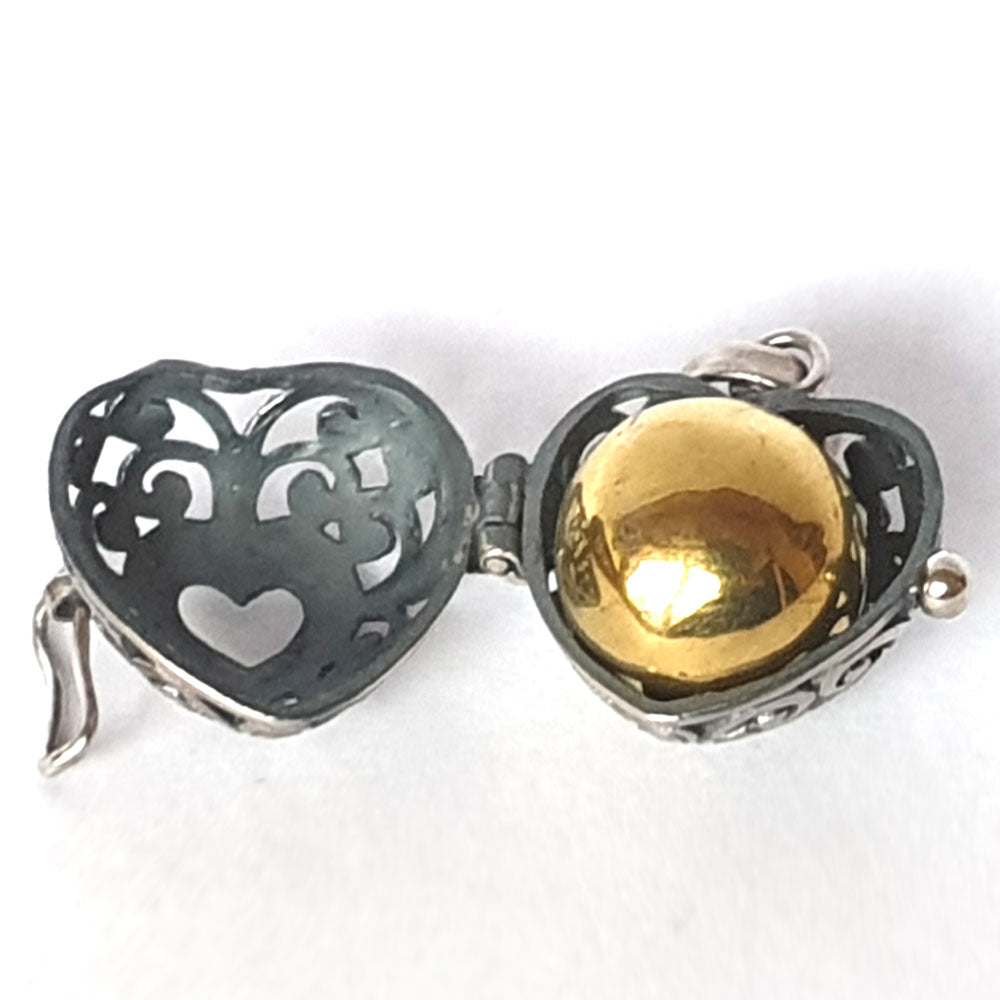 Herz Medallion mit Klangkugel zum Öffnen 925er Silber 2.7 cm 