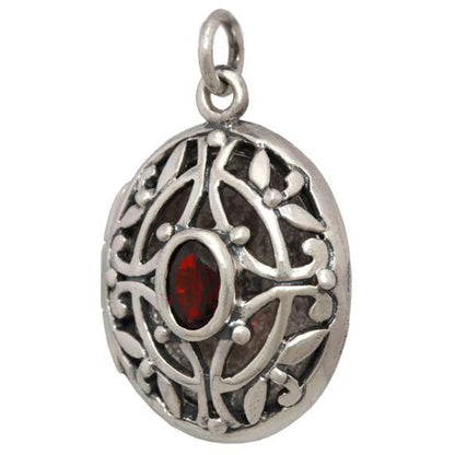 Silberanhänger Medieval Medaillon mit rotem Stein 925er Silber - Keltische Knoten - 28x16mm