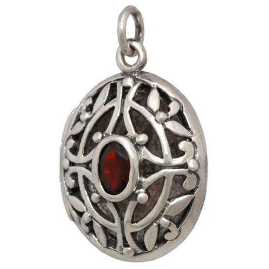Silberanhänger Medieval Medaillon mit rotem Stein 925er Silber - Keltische Knoten - 28x16mm