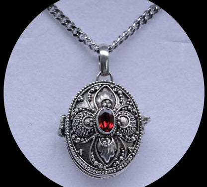 Medaillon mit Granatstein und Silberkette Schmuck Anhänger 925er Silber Set 45cm+1,6mm