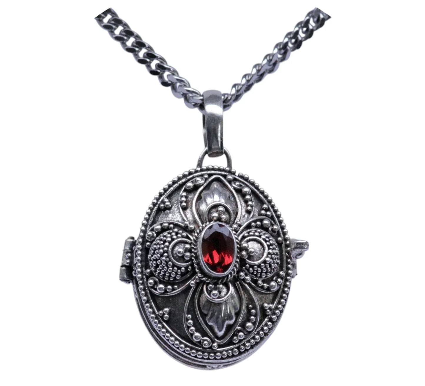 Medaillon mit Granatstein und Silberkette Schmuck Anhänger 925er Silber Set 45cm+1,6mm