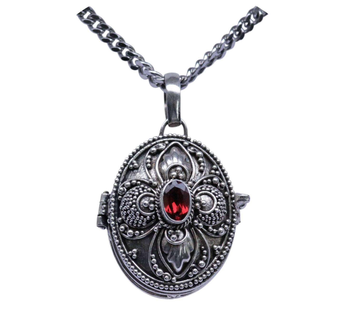 Medaillon mit Granatstein und Silberkette Schmuck Anhänger 925er Silber Set 45cm+1,6mm