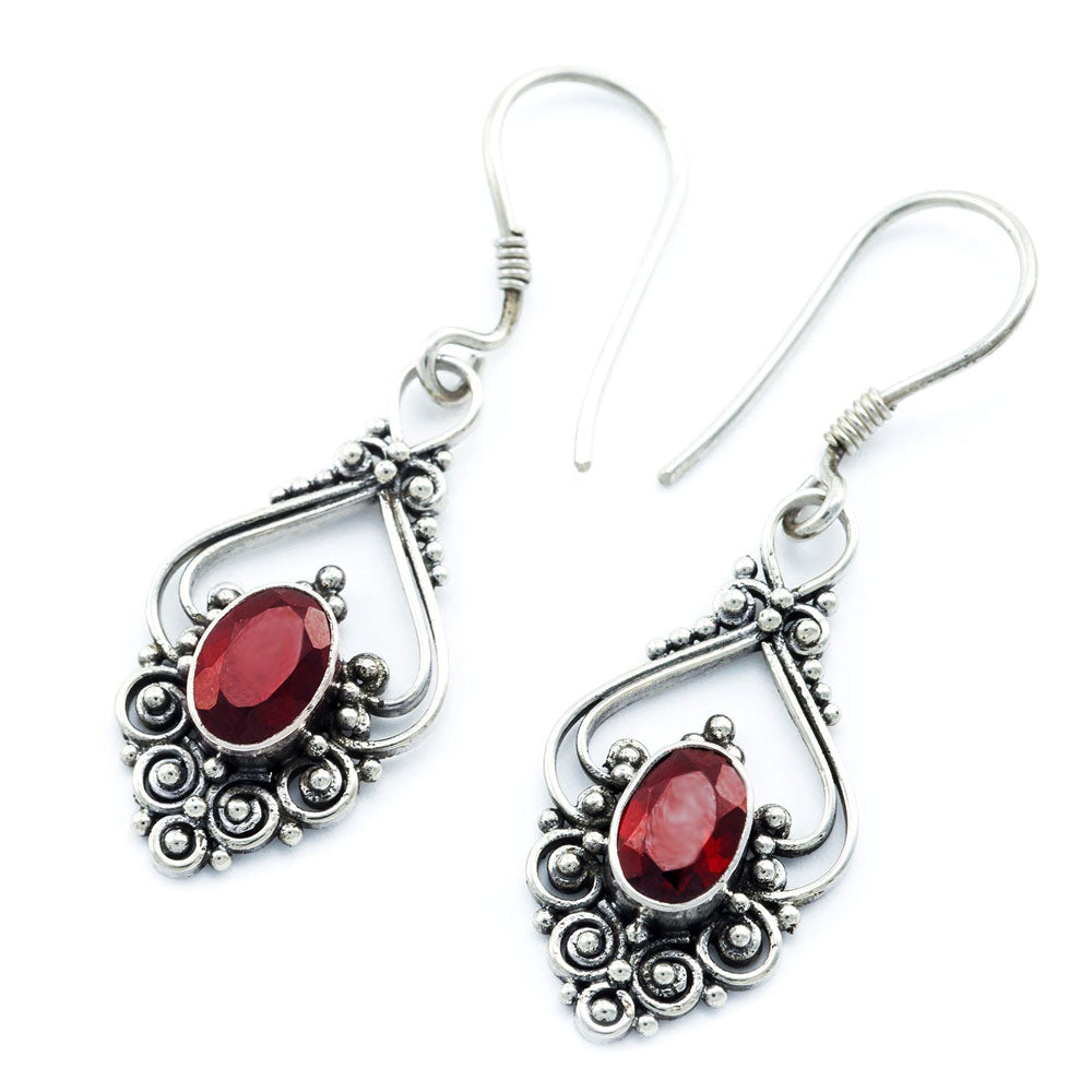 Jugendstil Schmuckset Grantstein Silberkette, Ohrringe Anhänger 925er Silber rot