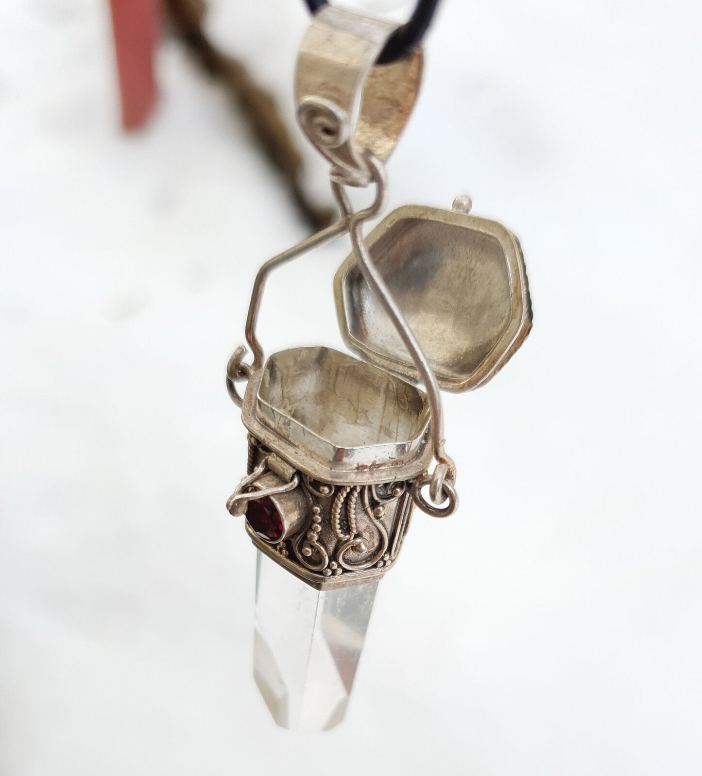 Bergkristall Anhänger Granatstein Schmuck Anhänger 925 Silber Medaillon