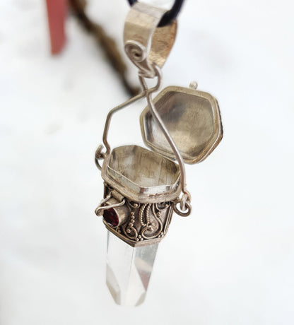 Bergkristall Anhänger Granatstein Schmuck Anhänger 925 Silber Medaillon