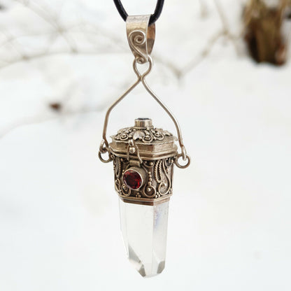 Bergkristall Anhänger Granatstein Schmuck Anhänger 925 Silber Medaillon