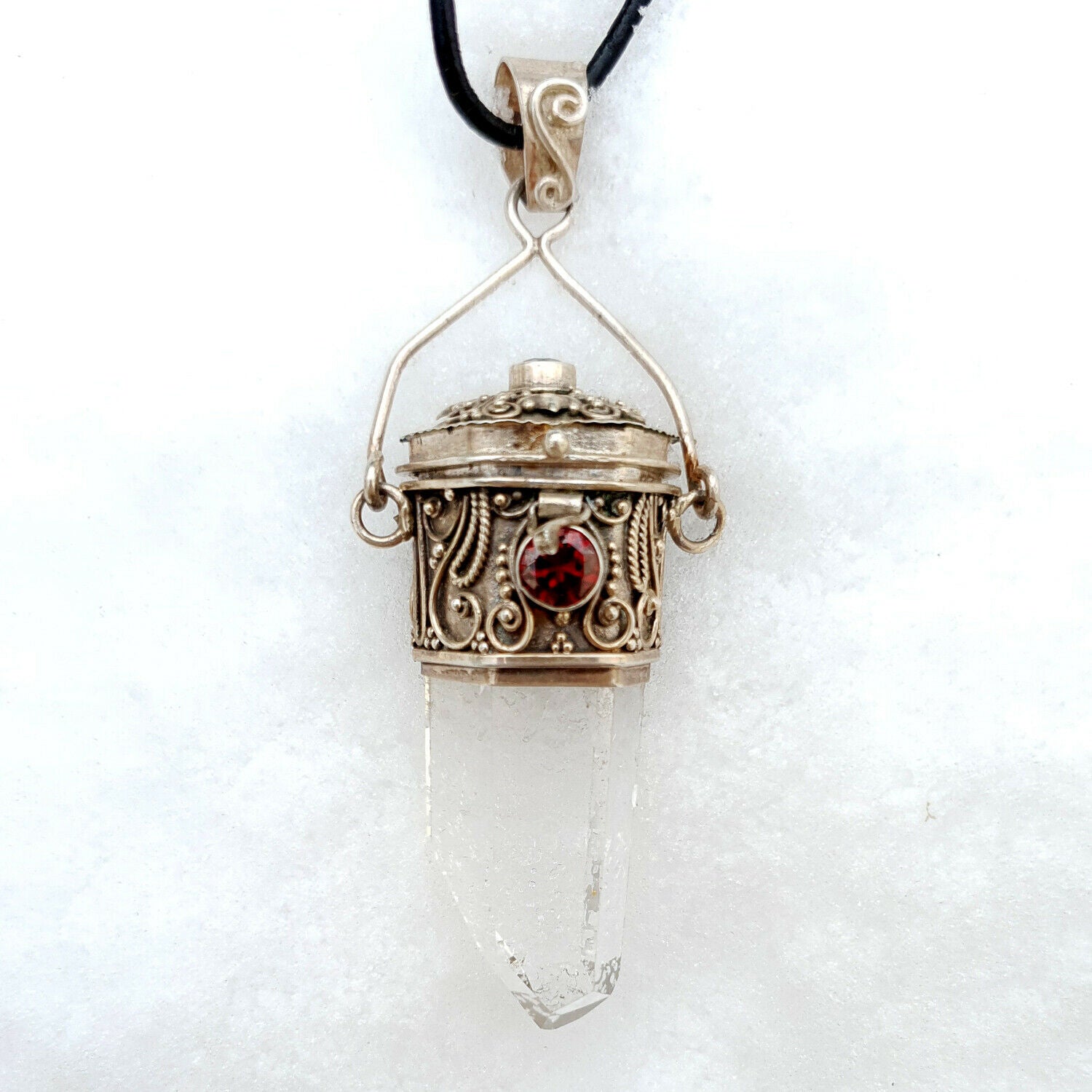 Bergkristall Anhänger Granatstein Schmuck Anhänger 925 Silber Medaillon