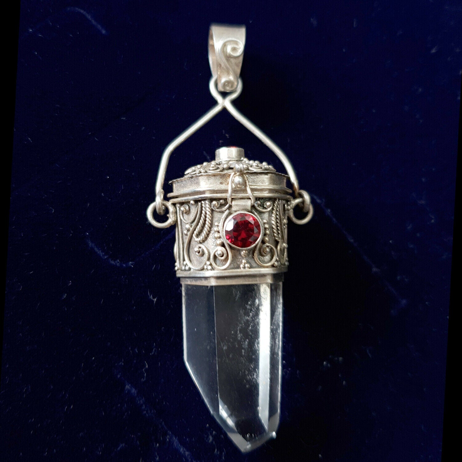 Bergkristall Anhänger Granatstein Schmuck Anhänger 925 Silber Medaillon