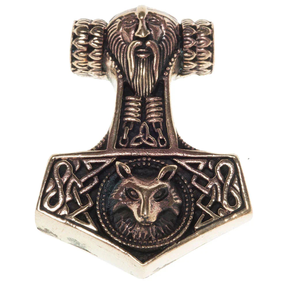 Thorhammer mit Odins Kopf Bronze Anhänger Schmuck - Thorhammer - 43x31mm