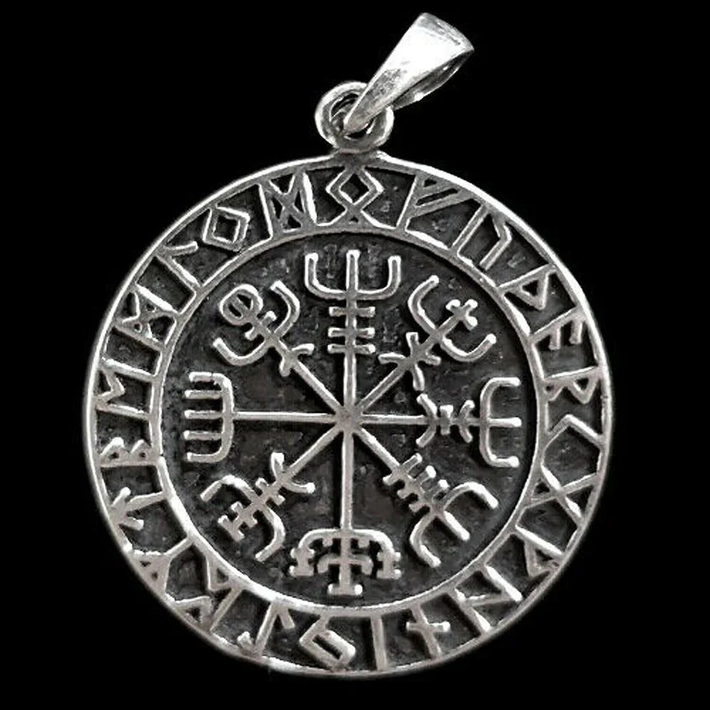 VEGVISIR Medaillon Silberanhänger Wikinger Viking Kompass Rune Anhänger 925er Silber