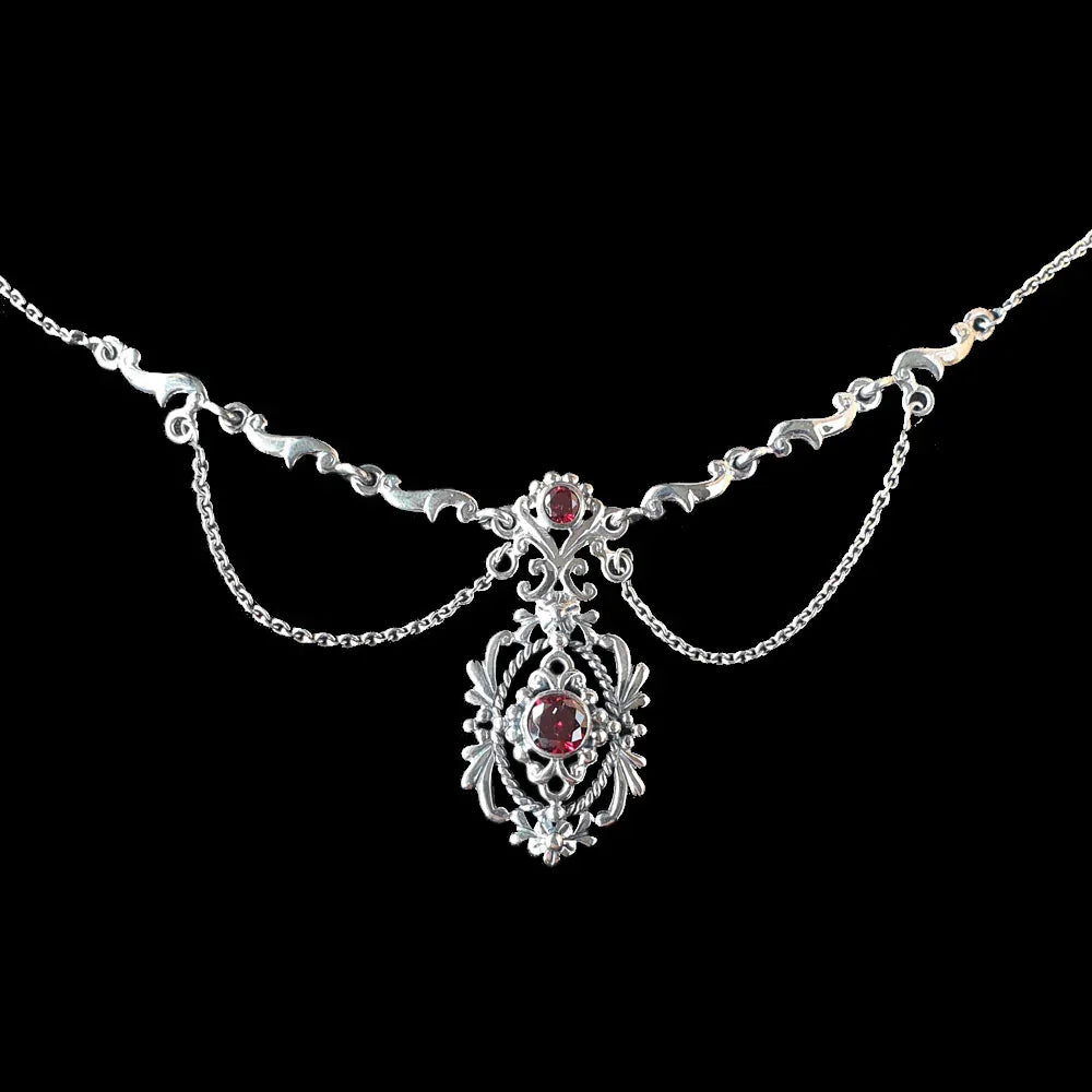 Mittelalter Collier Gothic Halsschmuck Trachtenschmuck roter Kristall Silber