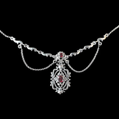 Mittelalter Collier Gothic Halsschmuck Trachtenschmuck roter Kristall Silber