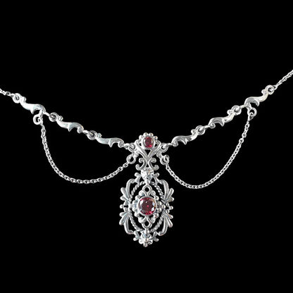Mittelalter Collier Gothic Halsschmuck Trachtenschmuck roter Kristall Silber